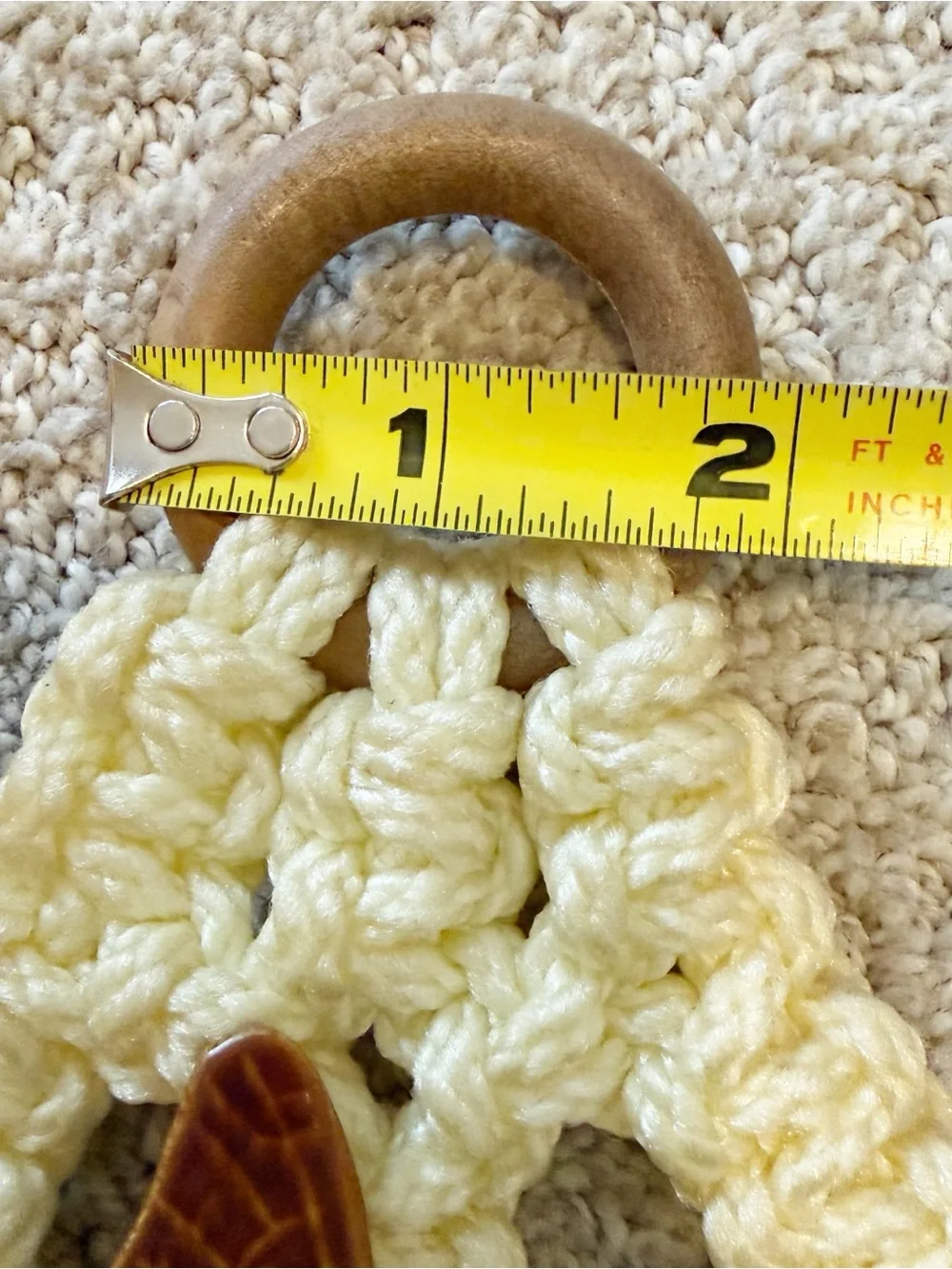 1970s Macrame Towel Holder Brown Ceramic Butterfly Handmade Hanging Boho Vintage